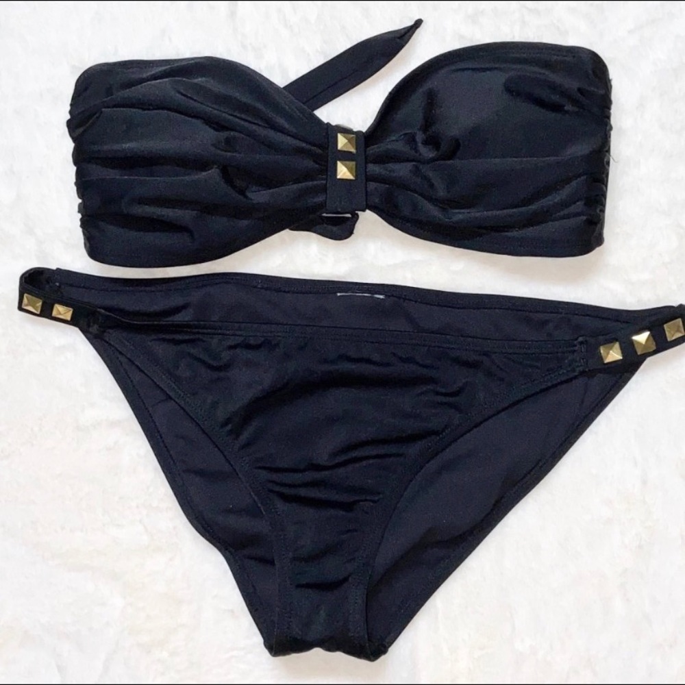 NWOT 🏖 Bandeau Bikini Black w/Bronze Accents - Picture 2 of 14
